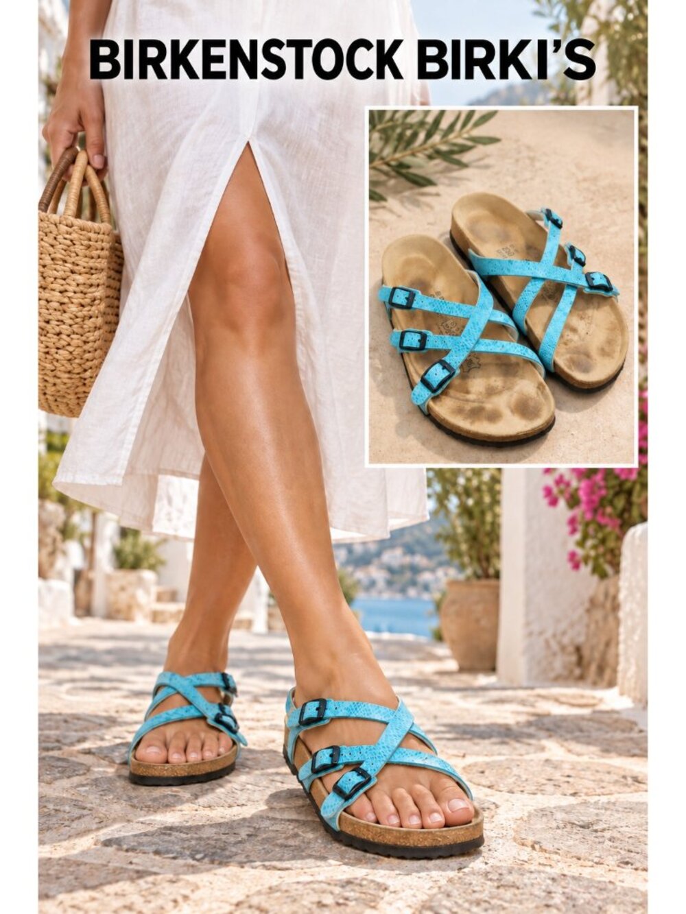 Birki’s Birkenstock Blue Leather Strappy Buckle Sandals EU 39 US 8